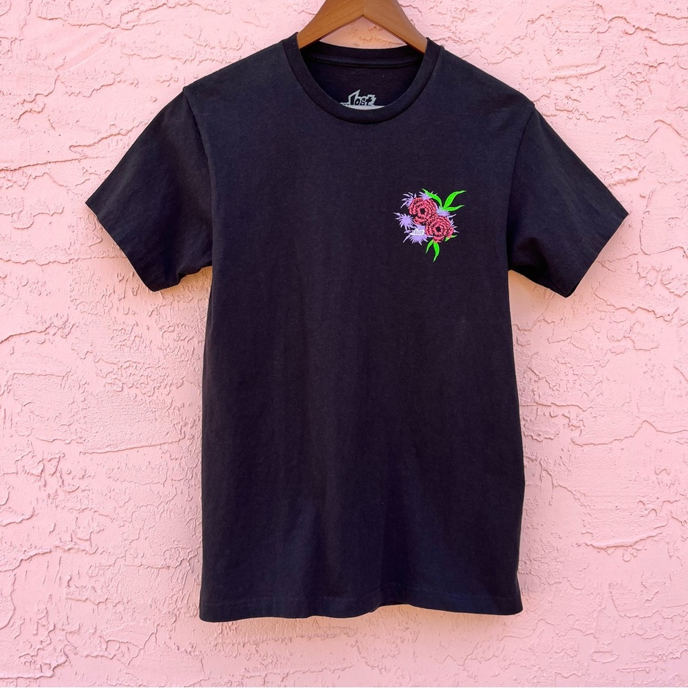 Lost Graphic T-Shirt Floral Black Skate Streetwear Adult Size Small